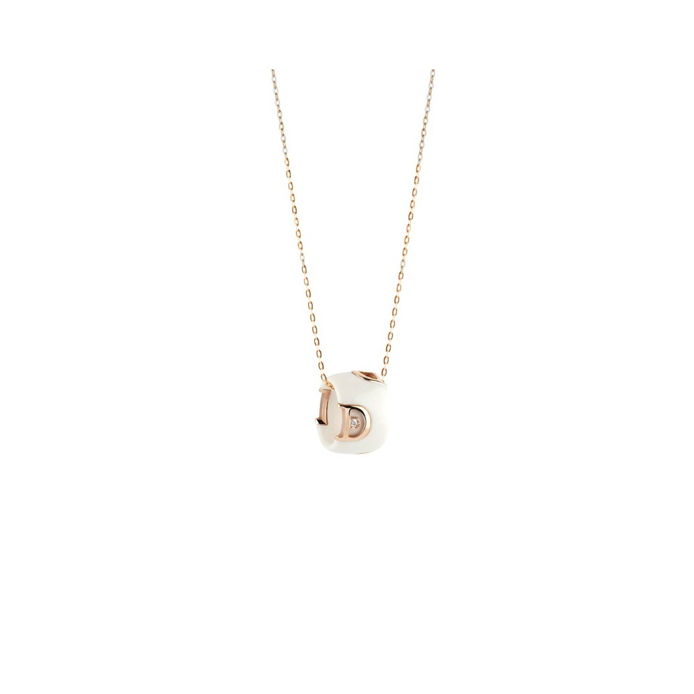 Collana in Caramica Bianca e Oro Rosa con Diamante [f444e4e4]