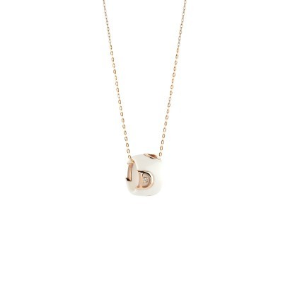 Collana in Caramica Bianca e Oro Rosa con Diamante [f444e4e4]