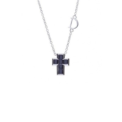 Collana Croce piccola oro bianco e spinelili neri [26479601]