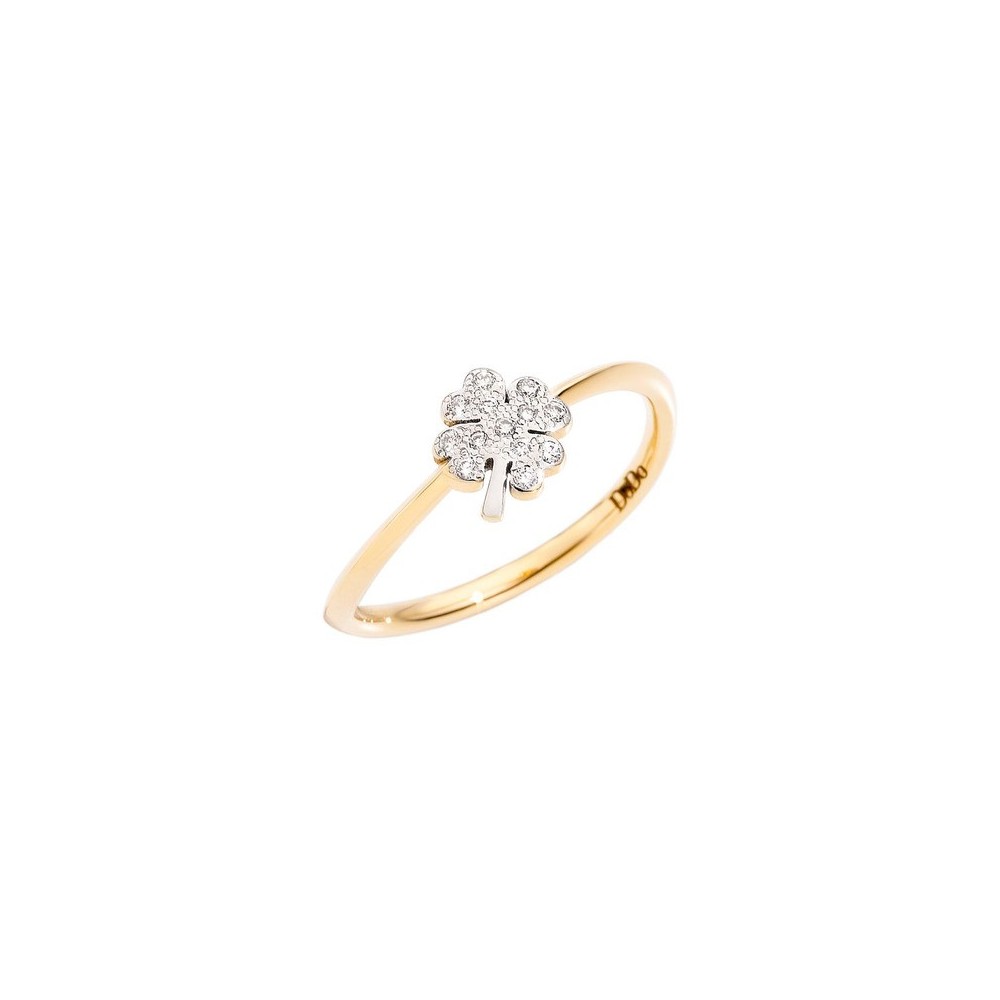 Anello Quadrifoglio in Oro Giallo e 13 Diamanti [a45ad79f]