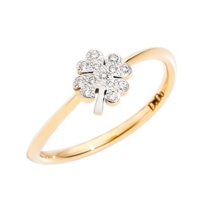 Anello Quadrifoglio in Oro Giallo e 13 Diamanti [7d7c9492]