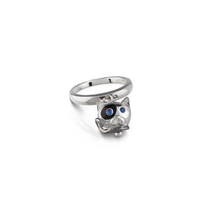 Anello Campanella Gatto in Argento e Smalto Nero.. [a781af5f]