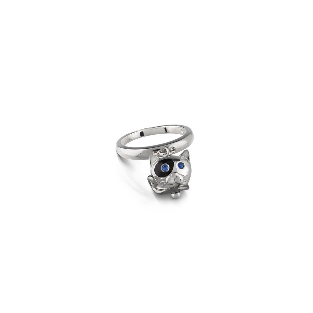 Anello Campanella Gatto in Argento e Smalto Nero.. [a781af5f]