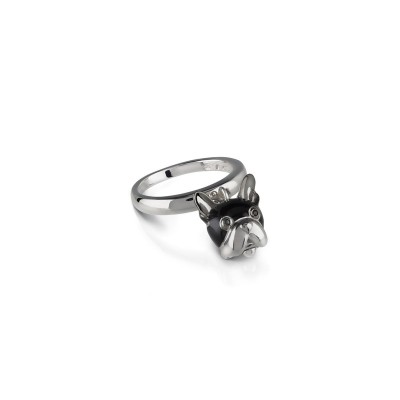 Anello Campanella Cane in Argento e Smalto Nero.. [7ea7ec52]