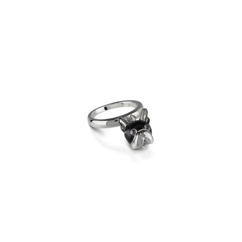 Anello Campanella Cane in Argento e Smalto Nero.. [7ea7ec52]