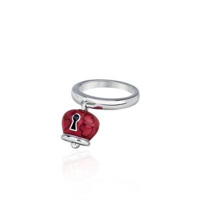 Anello Campanella Arg Smalto rosso cuori lucchetto [3c7ec298]