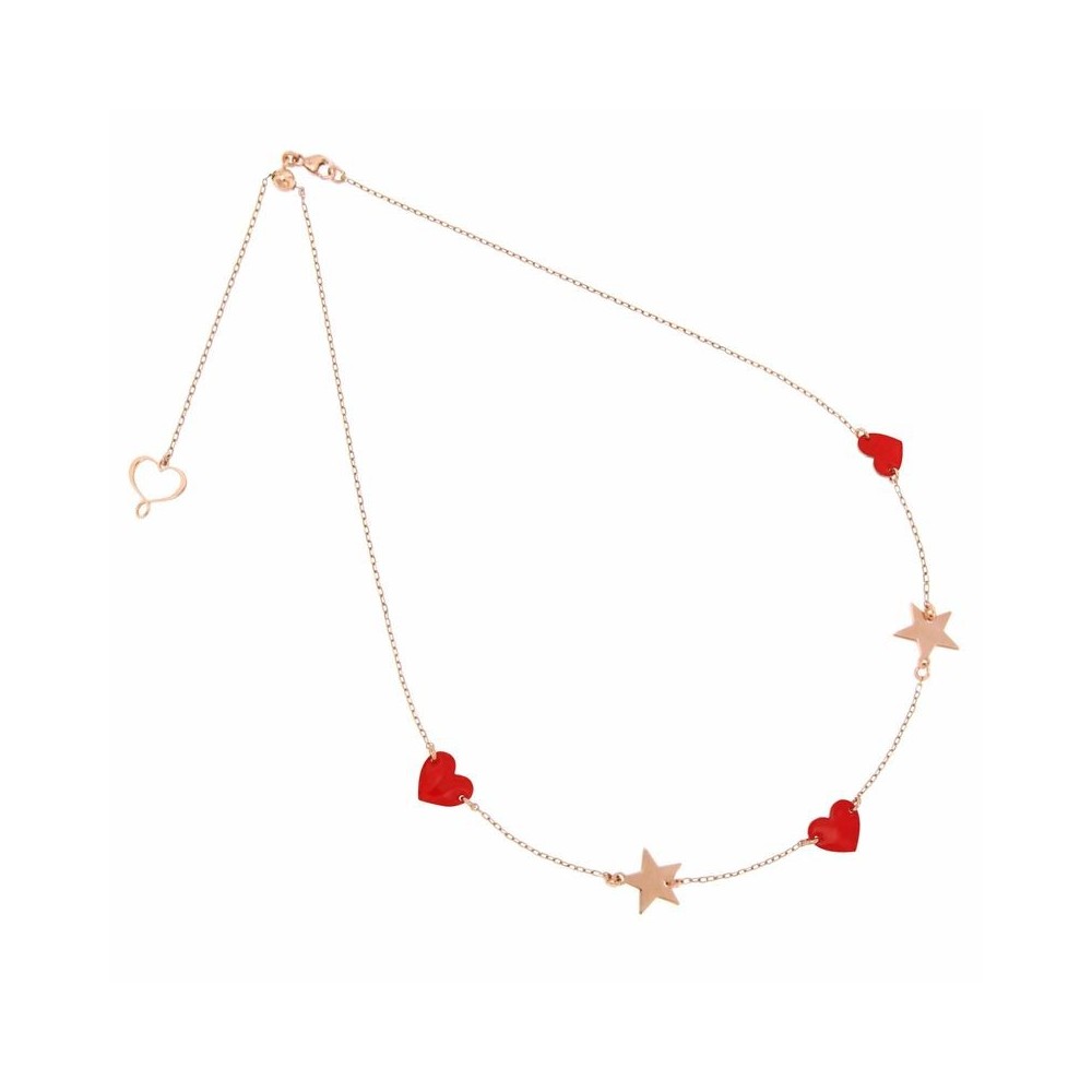 Choker con 3 Cuori In Smalto Rosso e 2 Stelle [175a4b7b]