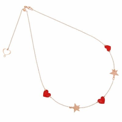 Choker con 3 Cuori In Smalto Rosso e 2 Stelle [175a4b7b]