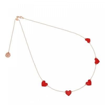 Collana 5 Cuori Smalto Rosso [68139a14]