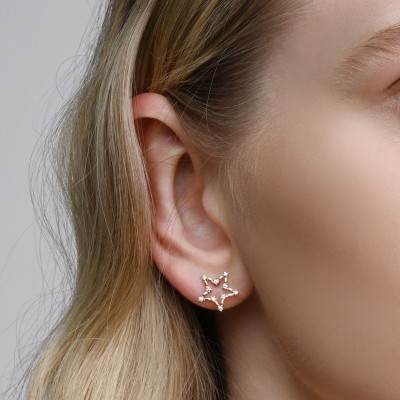 Orecchino lobo oro rosa 18kt stella con diamanti [13dd7b40]