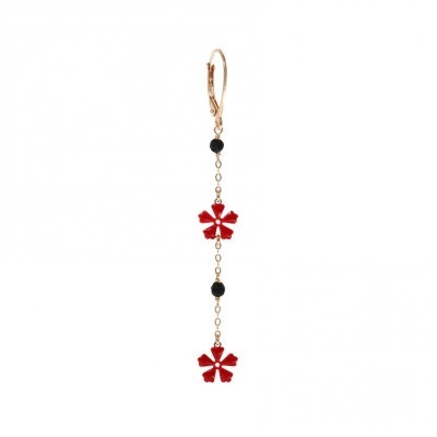 Orecchino singolo monachella pendente fiori rossi [3fd8e1e6]