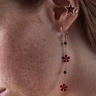 Orecchino singolo monachella pendente fiori rossi [3fd8e1e6]