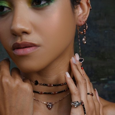 Orecchino lungo cuore M&S spinelli e corniola [e5ec07ab]