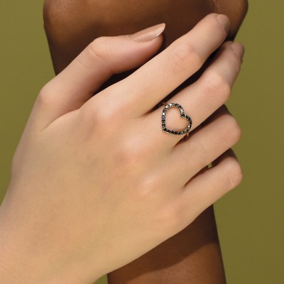 Anello con cuore e diamanti neri [4e4961a9]