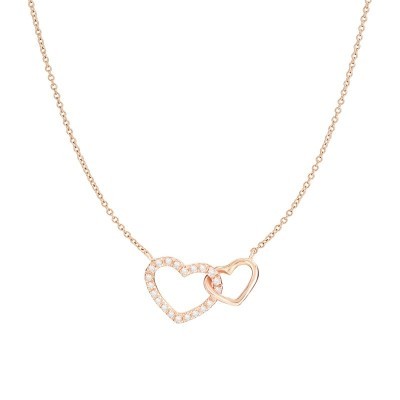 Collana due cuori incrociati e cuore di diamanti [df71abe4]