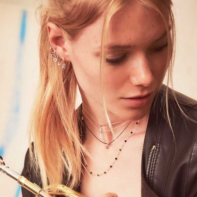 Girocollo di filo nylon nero Lettering 18kt [084a0372]