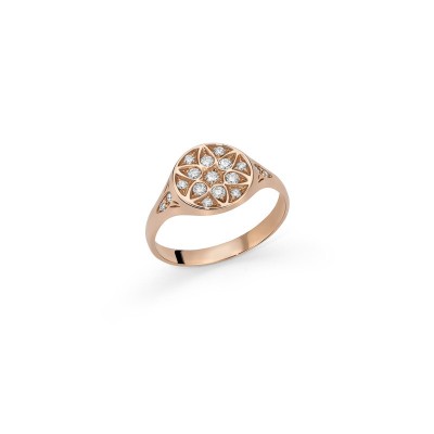 Anello sigillo tondo e diamanti oro 18kt [393644c6]