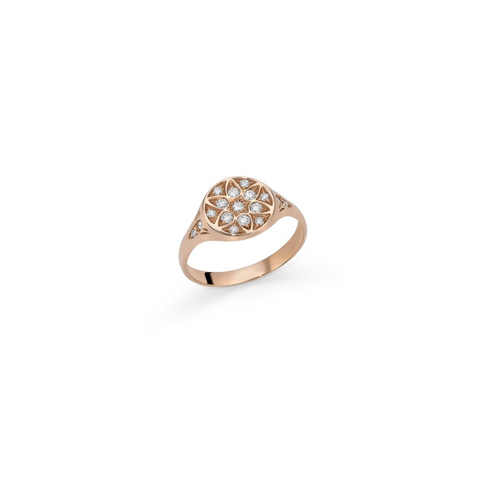 Anello sigillo tondo e diamanti oro 18kt [393644c6]