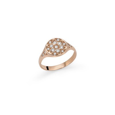 Anello sigillo tondo e diamanti oro 18kt [393644c6]
