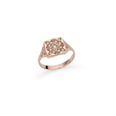 Anello sigillo quadrato e diamanti oro 18kt [7d54ab96]