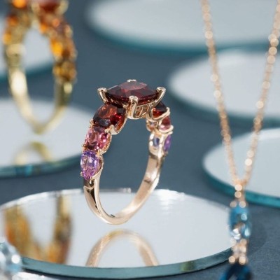 Anello Iris oro rosa 18kt granato topazio ametista [3e098c88]