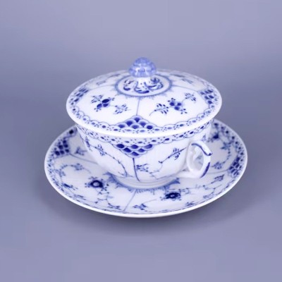 Tazza da brodo con piattino Blue Fluted [6d61a37f]