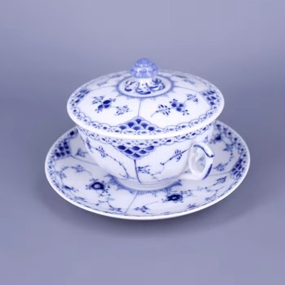 Tazza da brodo con piattino Blue Fluted [6d61a37f]
