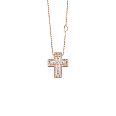 Collana Croce in oro rosa con diamanti [099df6ef]