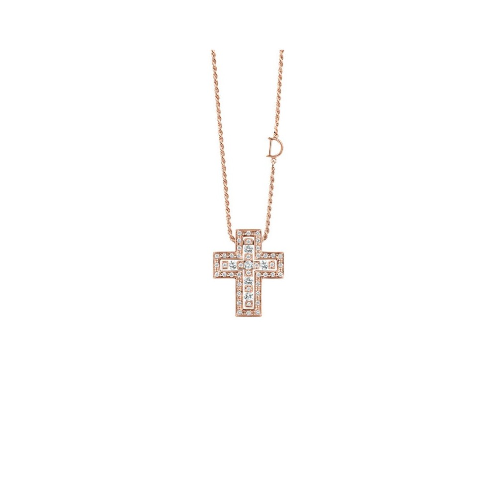 Collana Croce in oro rosa con diamanti [099df6ef]