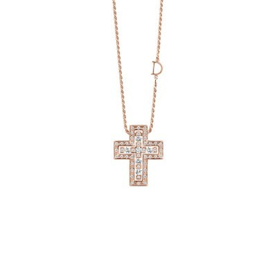 Collana Croce in oro rosa con diamanti [099df6ef]