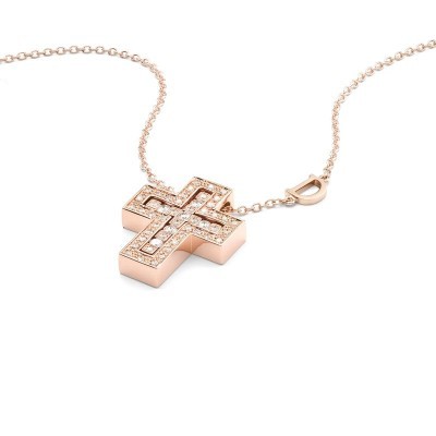 Collana Croce in oro rosa con diamanti [d0bbb5e2]