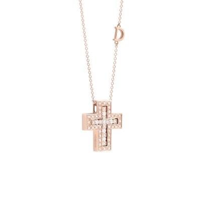 Collana Croce in oro rosa con diamanti [67a674e6]