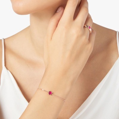 Bracciale Cuore oro rosa & Rubino sintetico [d1115a0d]