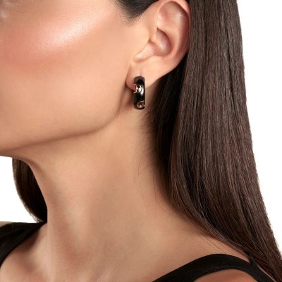 Orecchini D.Icon ceramica nera oro rosa e diamante [f40f312d]