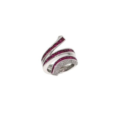Anello Eden oro bianco diamanti e rubini [4600adc1]