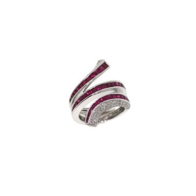 Anello Eden oro bianco diamanti e rubini [4600adc1]