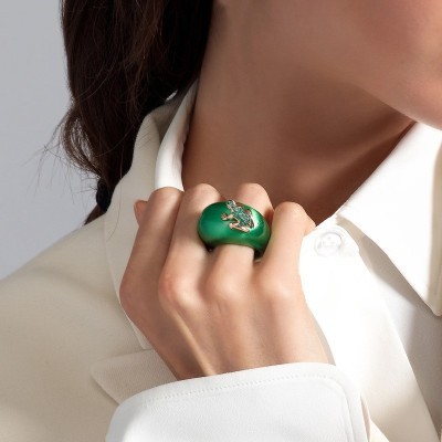 Anello Happy Frog Metal verde oro rosa e smeraldi [ba303ce8]
