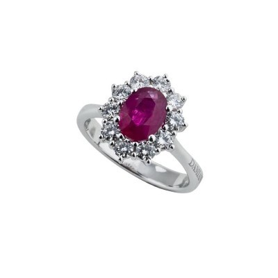 Anello Gemme oro bianco diamanti e rubino [5111ff02]