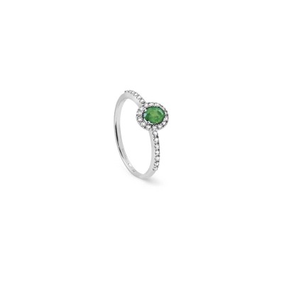 Anello Dora oro bianco diamanti e smeraldo [5d6c1f49]