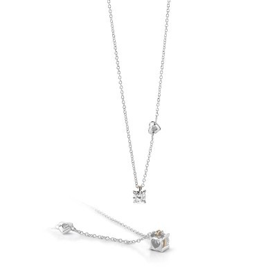 Collana Battito oro bianco e rosa con diamante [bbcbb078]