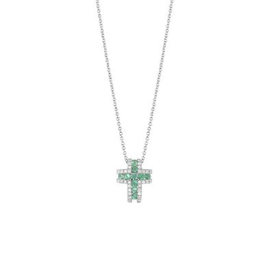 Collierino Croce Classico oro diamante smeraldo [f9444235]