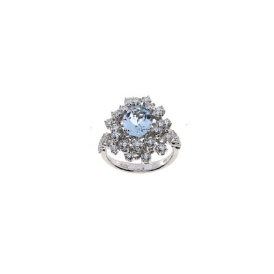 Anello Mimosa oro bianco acquamarina e diamanti [c20dc7ec]