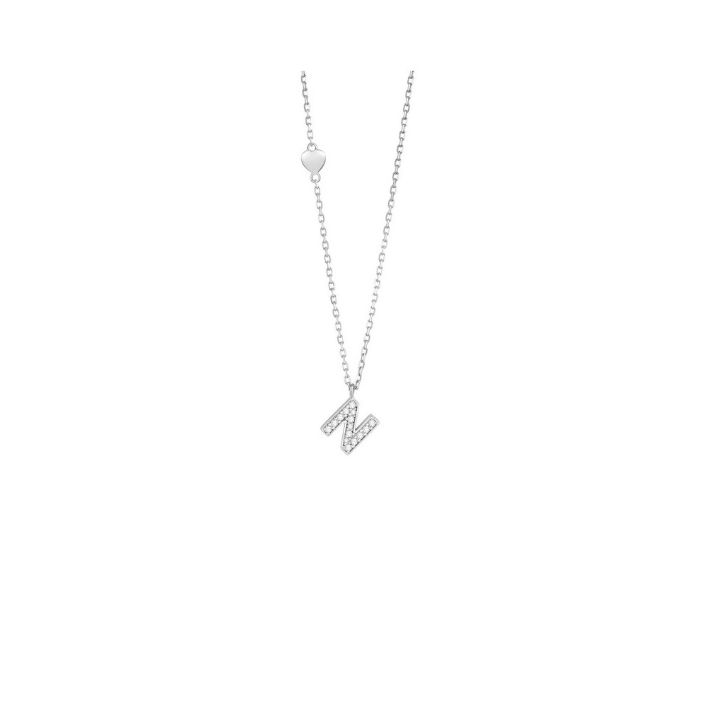 Collana Be Happy Lettera N oro bianco e diamanti [9f42a2ea]