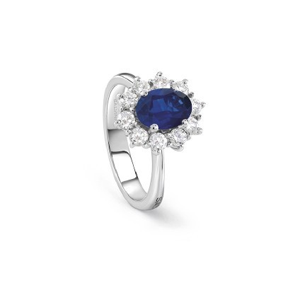 Anello Love oro bianco con diamante e zaffiro [6d1c84fd]
