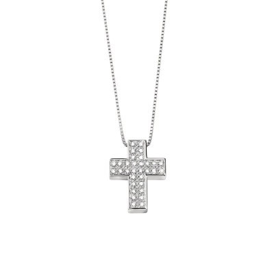 Collana Croce I Segni oro bianco con diamanti [b2be50e9]