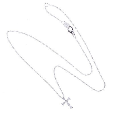 Collierino Croci oro bianco con diamanti [88570844]