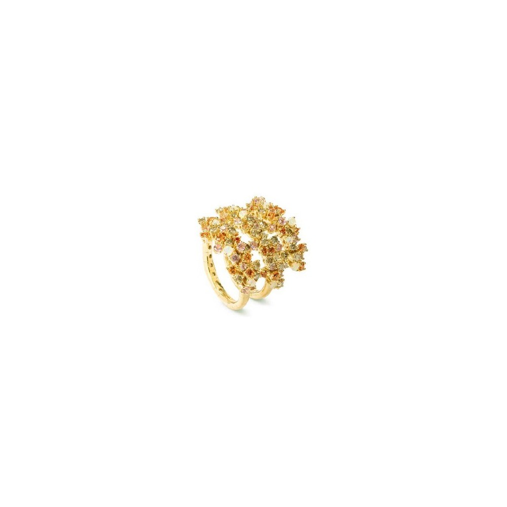 Anello Mimosa oro giallo diamanti zaffiri e opali [d60aed27]