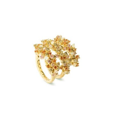 Anello Mimosa oro giallo diamanti zaffiri e opali [0f2cae2a]