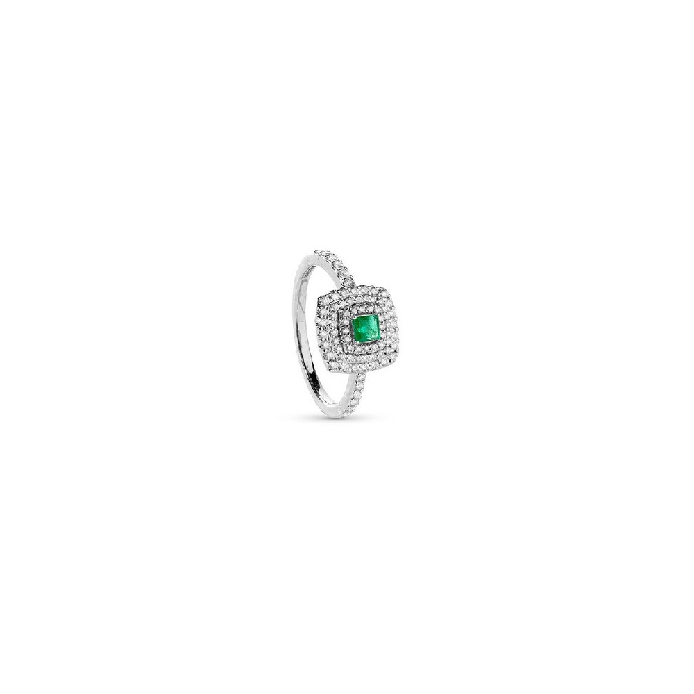Anello Bagliori oro bianco diamanti e smeraldo [1ecbedd2]