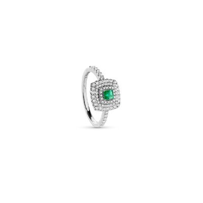 Anello Bagliori oro bianco diamanti e smeraldo [1ecbedd2]